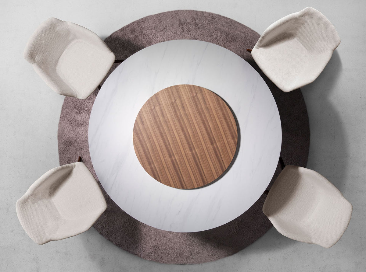 Tavolo da pranzo rotonda marmo porcellanato e noce