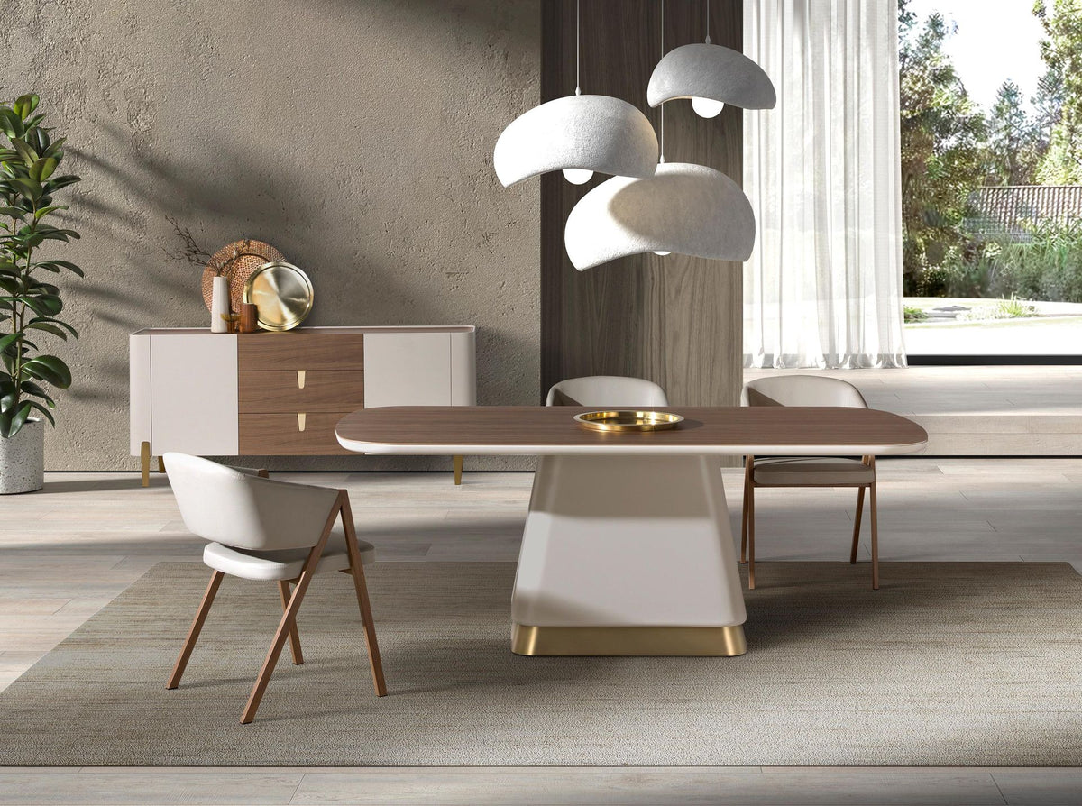 Tavolo da pranzo rettangolare in legno di noce e beige