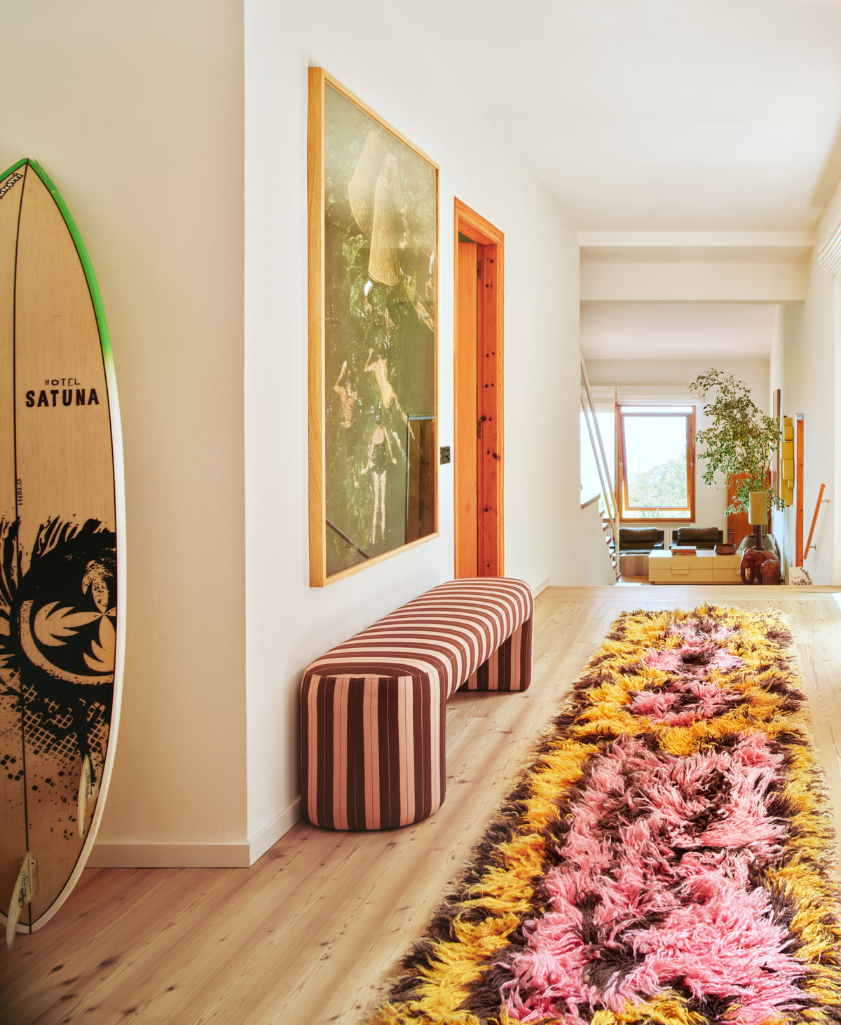 Lobby bench striped by HK Living  140x40x45cm