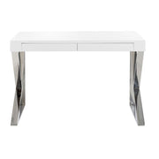 Scrivania in legno bianco e acciaio cromato