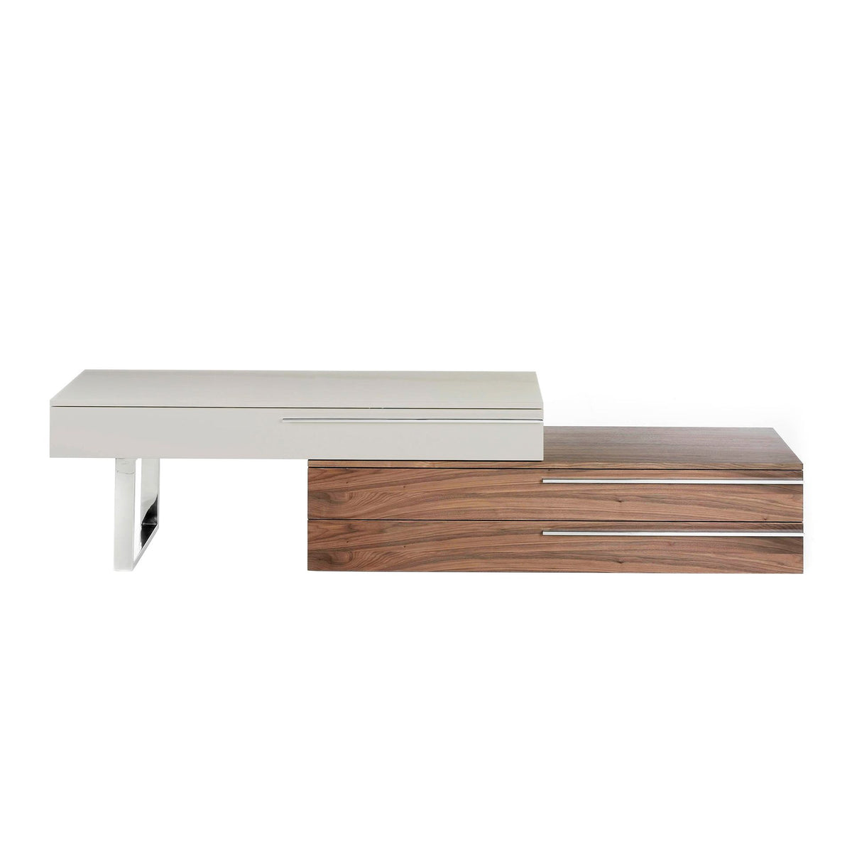 Mobile TV in legno beige, noce e acciaio cromato