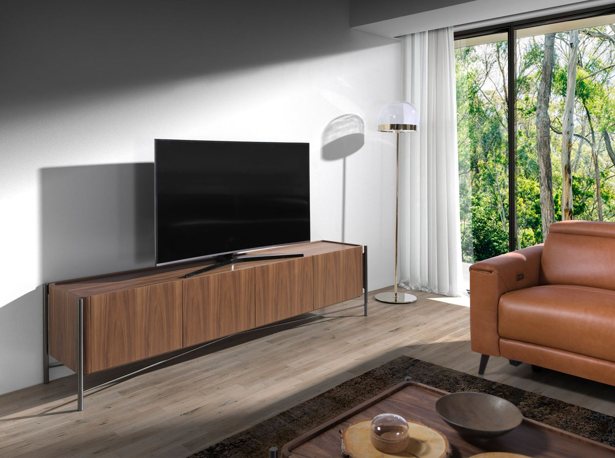 Porta TV in noce e acciaio scuro