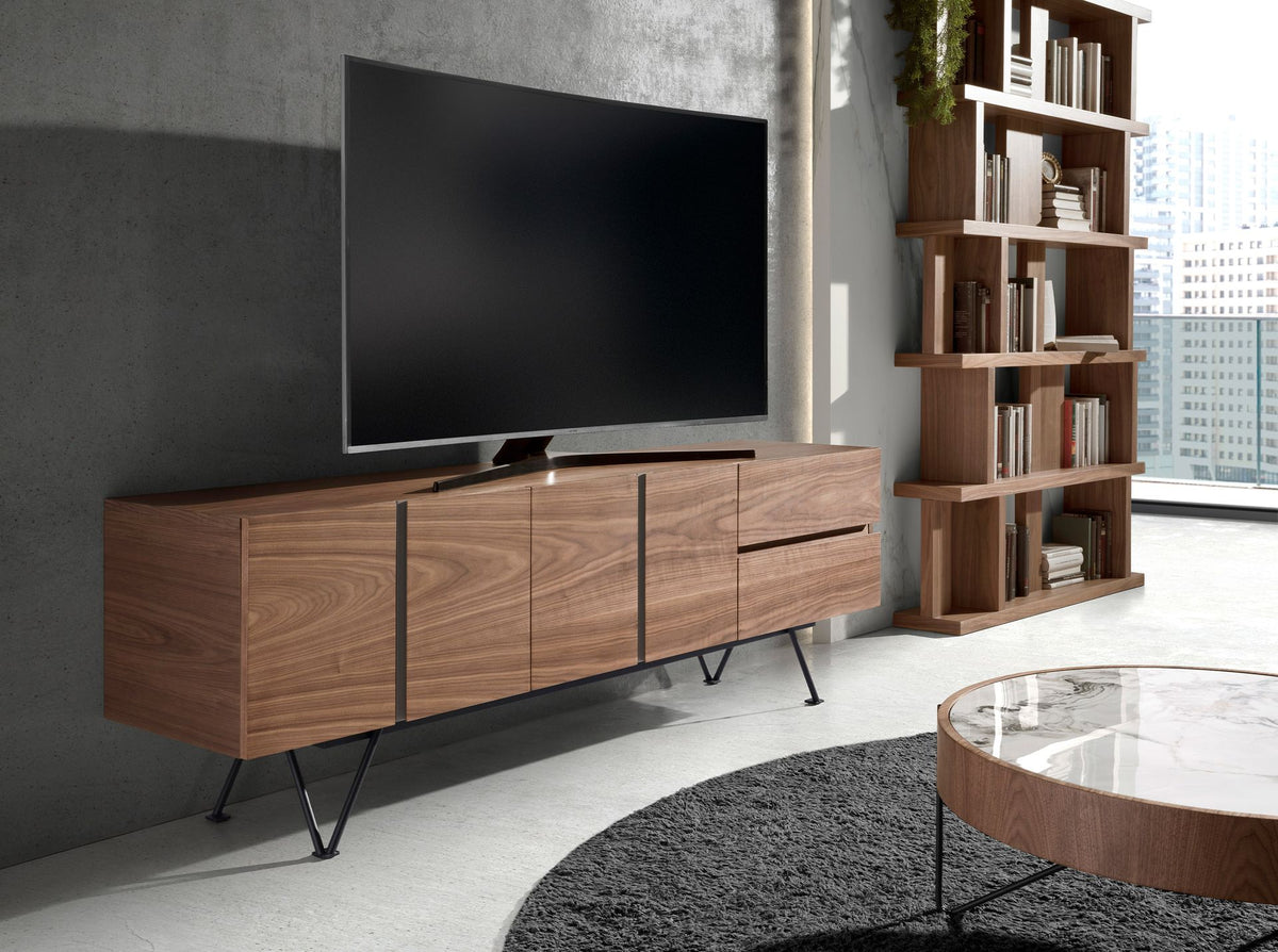 Porta TV in noce e acciaio nero