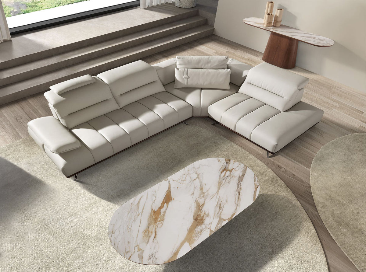 Consolle ovale semicircolare in marmo porcellanato e noce