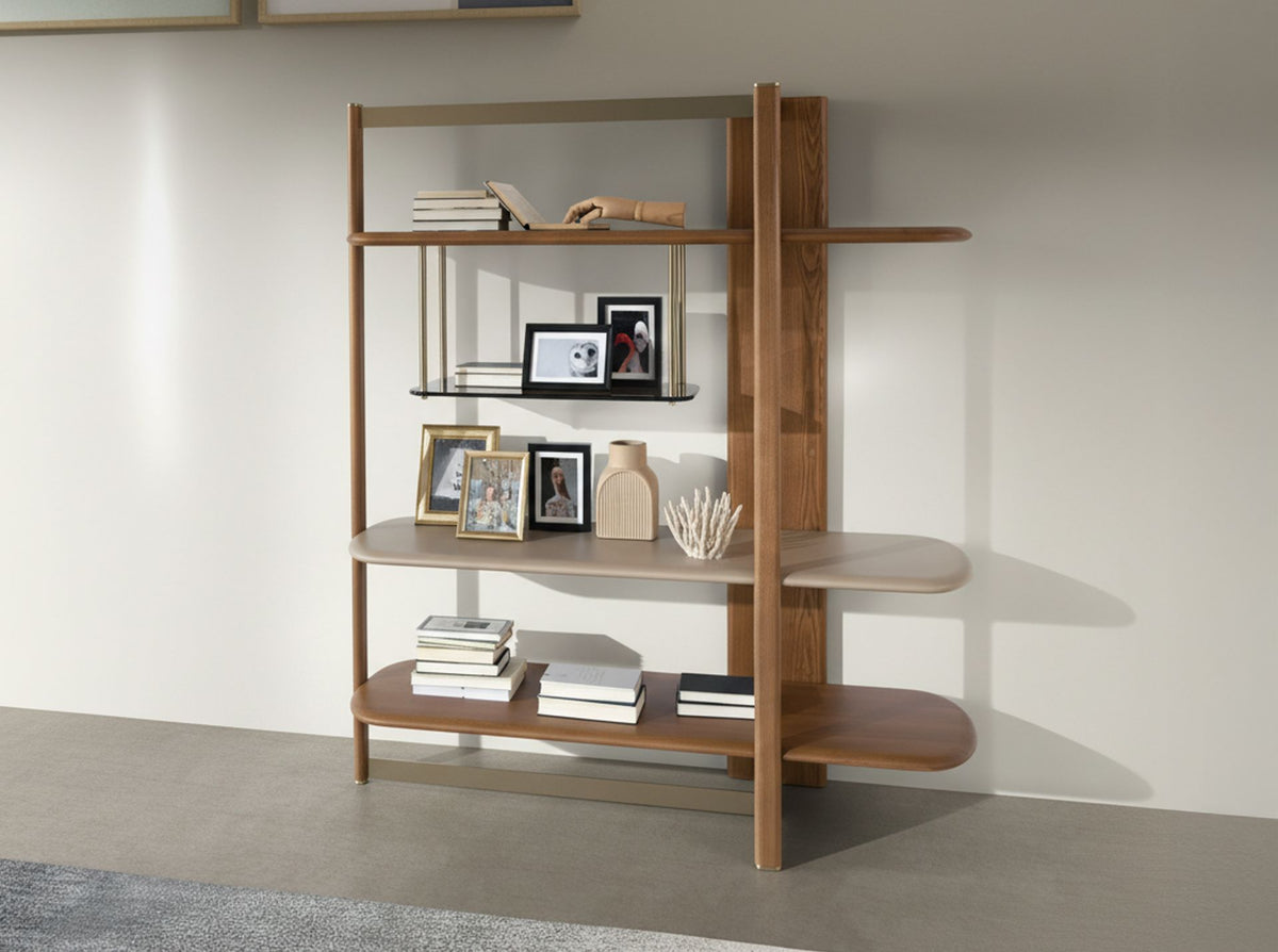 Libreria rettangolare destra in noce chiaro e legno color greige