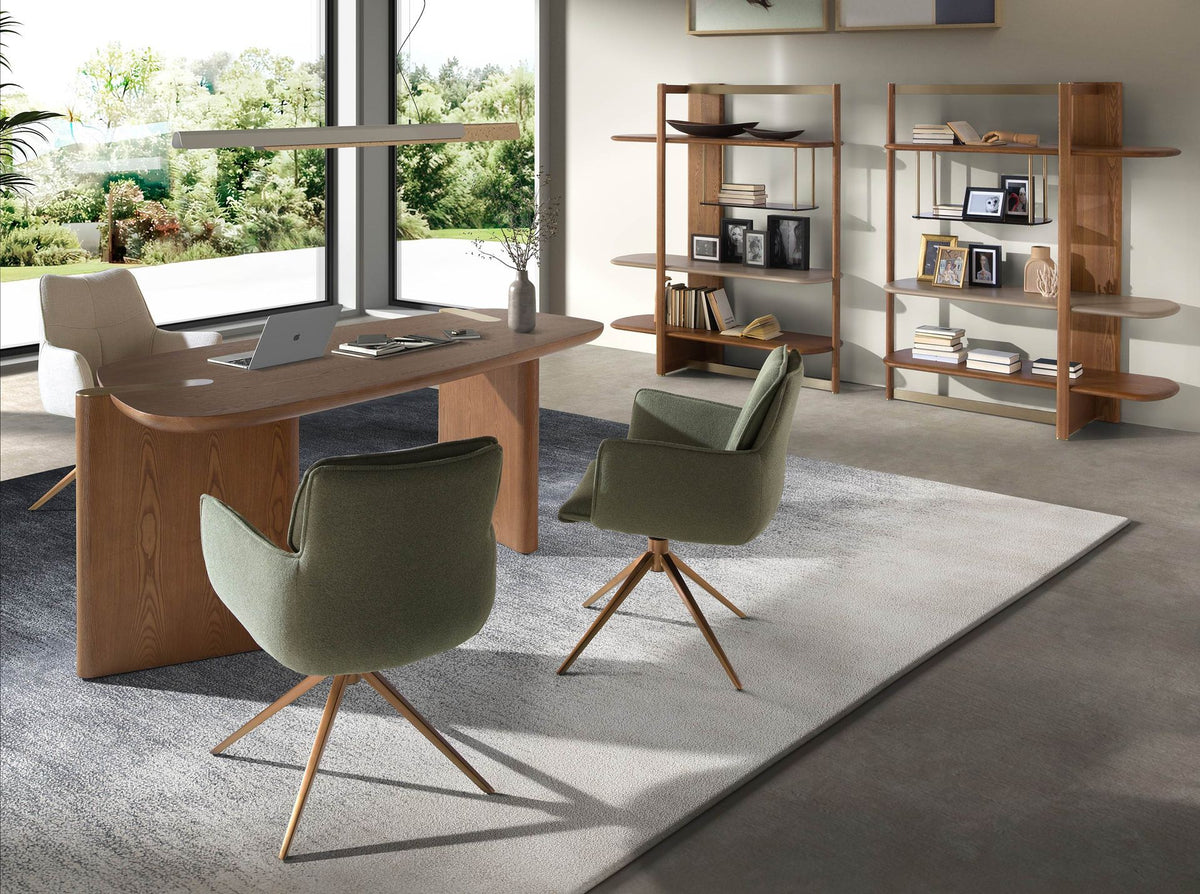 Libreria rettangolare destra in noce chiaro e legno color greige