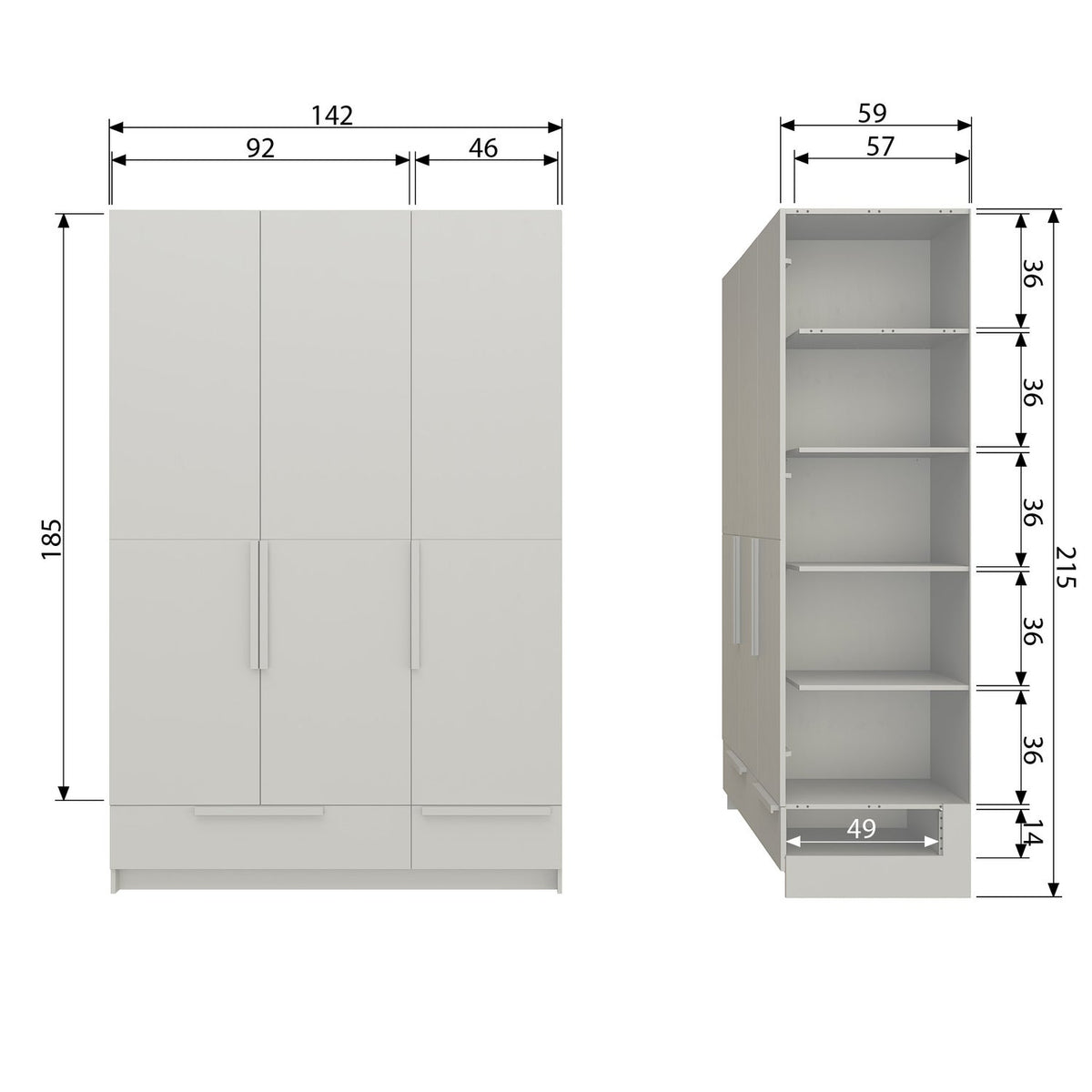 Armadio pure 3 pri ante doppie pine dust