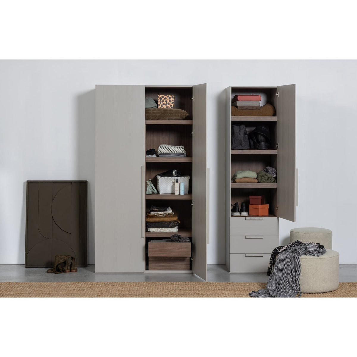 Rens armadio 1 anta maniglia lunga noce/grigio ciottolo