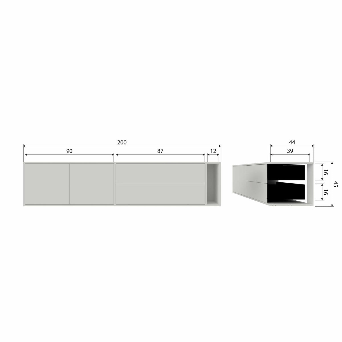 Mobile tv settle down 200cm polvere di pino