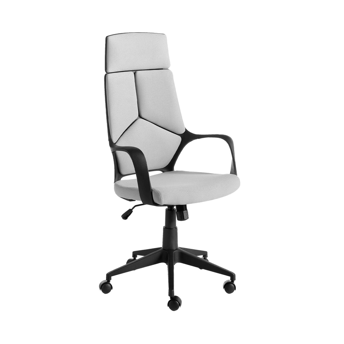 Sedia girevole da ufficio in tessuto grigio chiaro e pvc nero