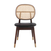 Sedia in rattan ed ecopelle nera