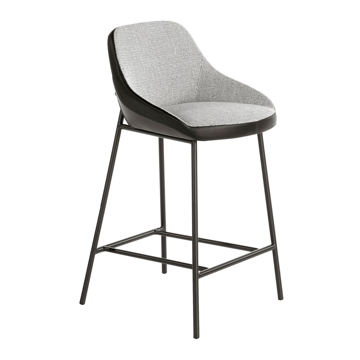 Sgabello in tessuto grigio ed ecopelle nera