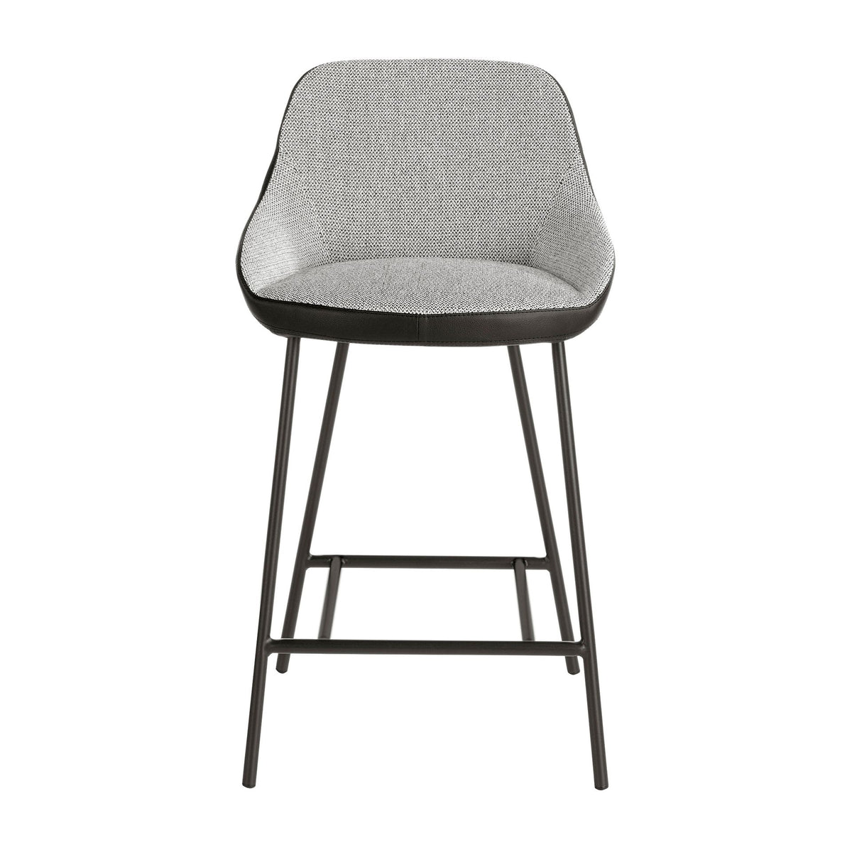 Sgabello in tessuto grigio ed ecopelle nera