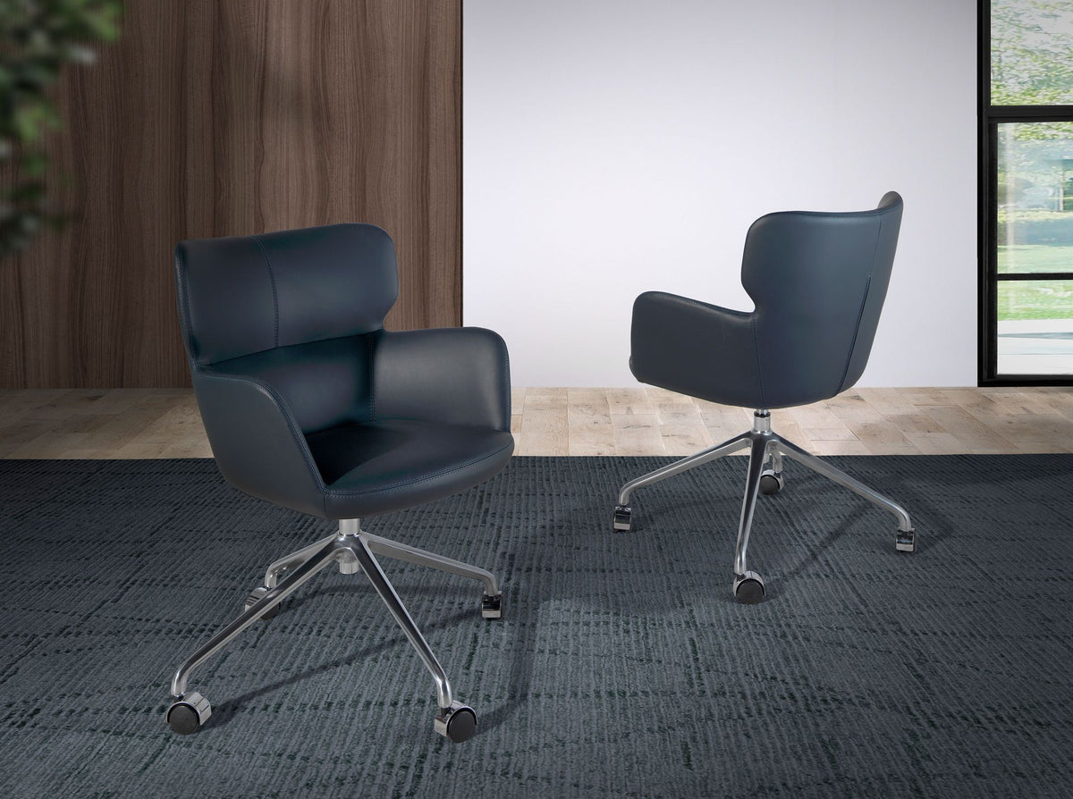Sedia girevole da ufficio in ecopelle blu