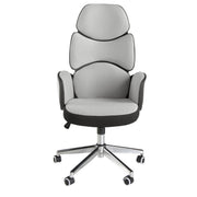Sedia girevole da ufficio in tessuto grigio chiaro e pvc bianco lucido
