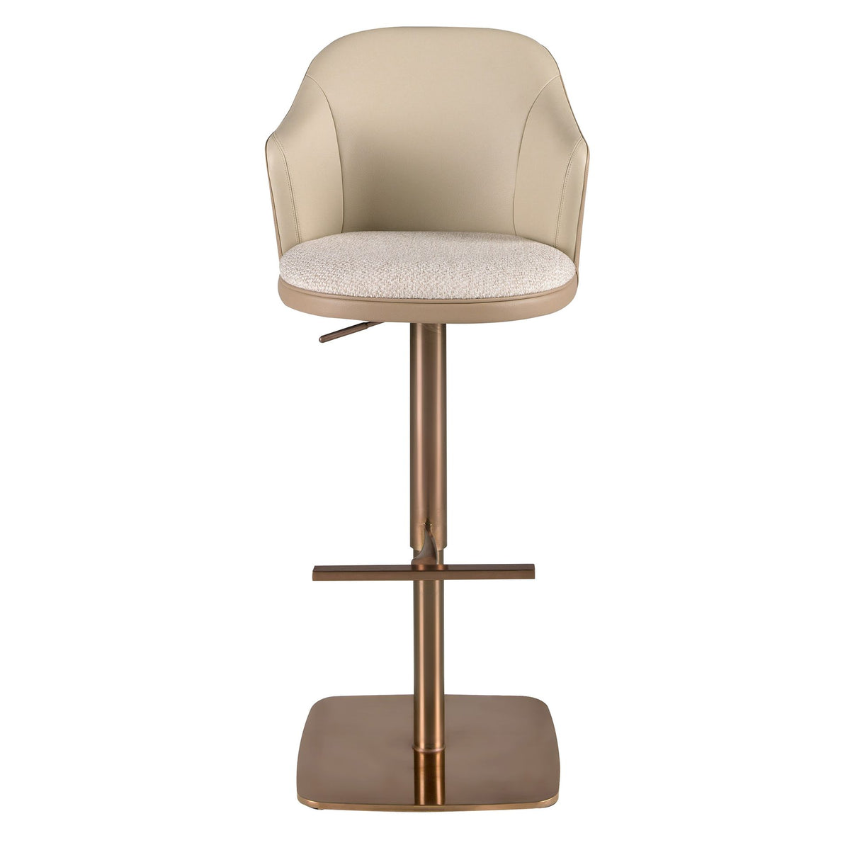 Sgabello girevole in tessuto crema screziato e similpelle marrone
