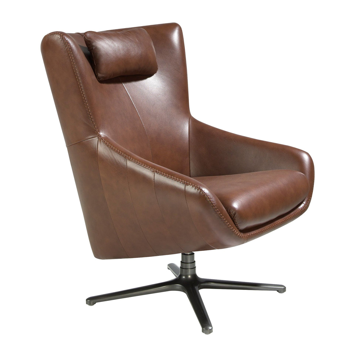 Poltrona girevole in pelle marrone cognac