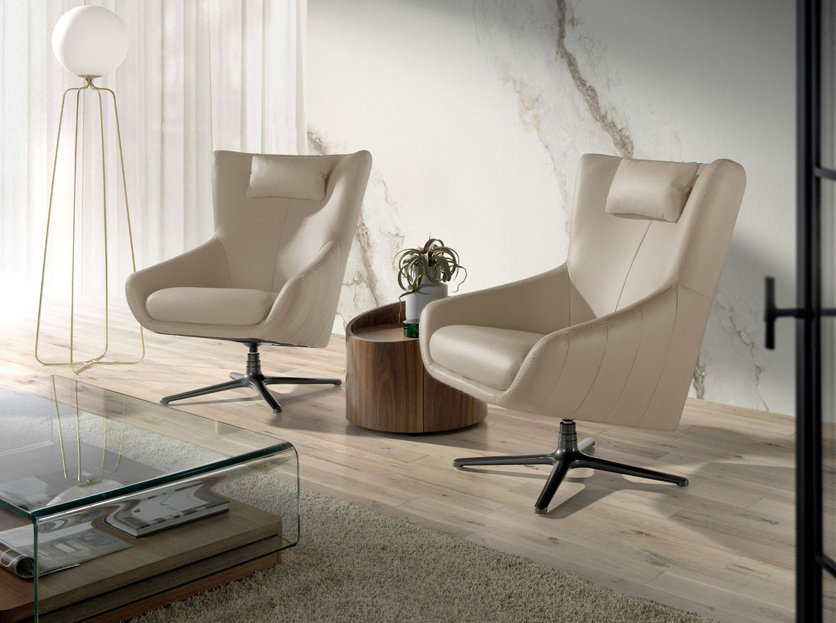 Poltrona girevole in pelle grigio taupe