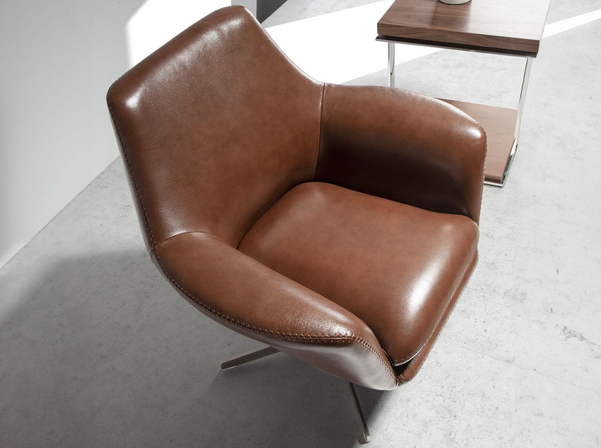 Poltrona girevole in pelle marrone cognac