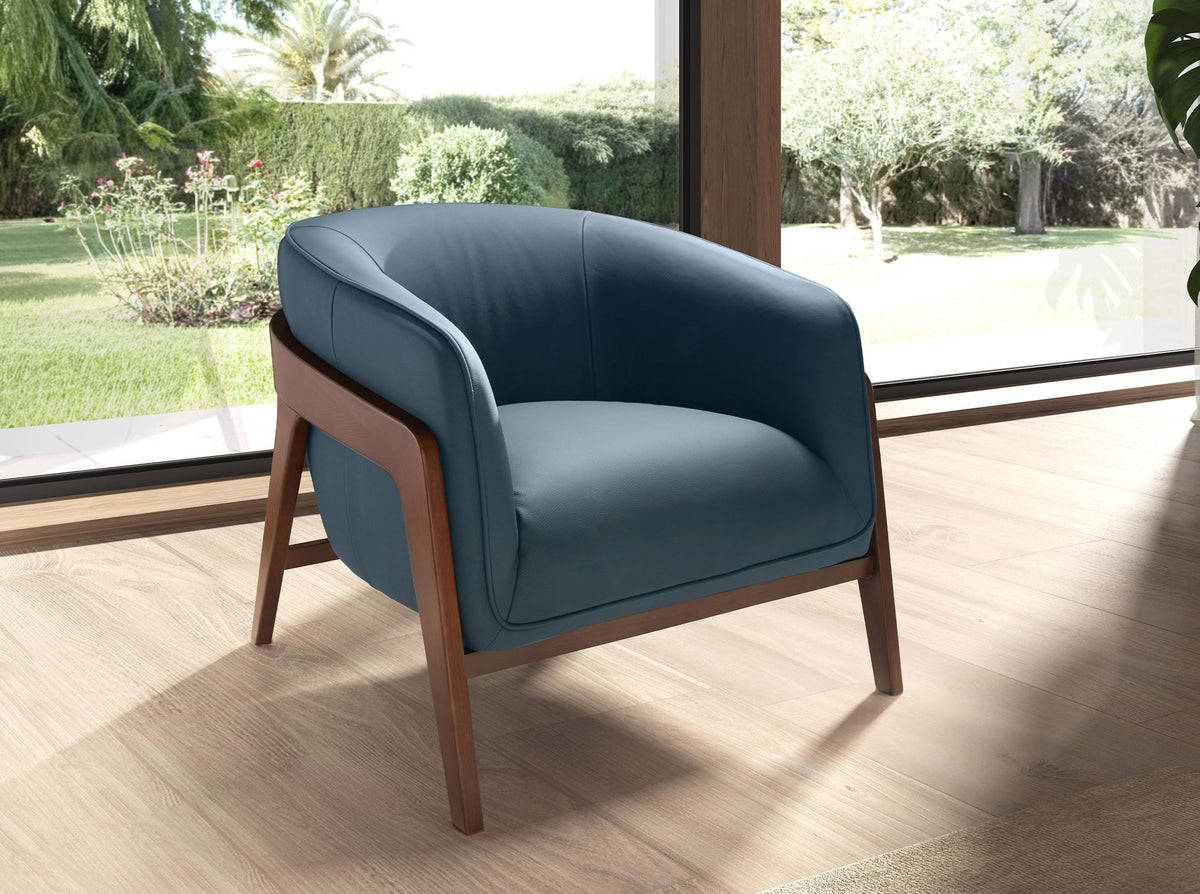 Poltrona in pelle blu petrolio