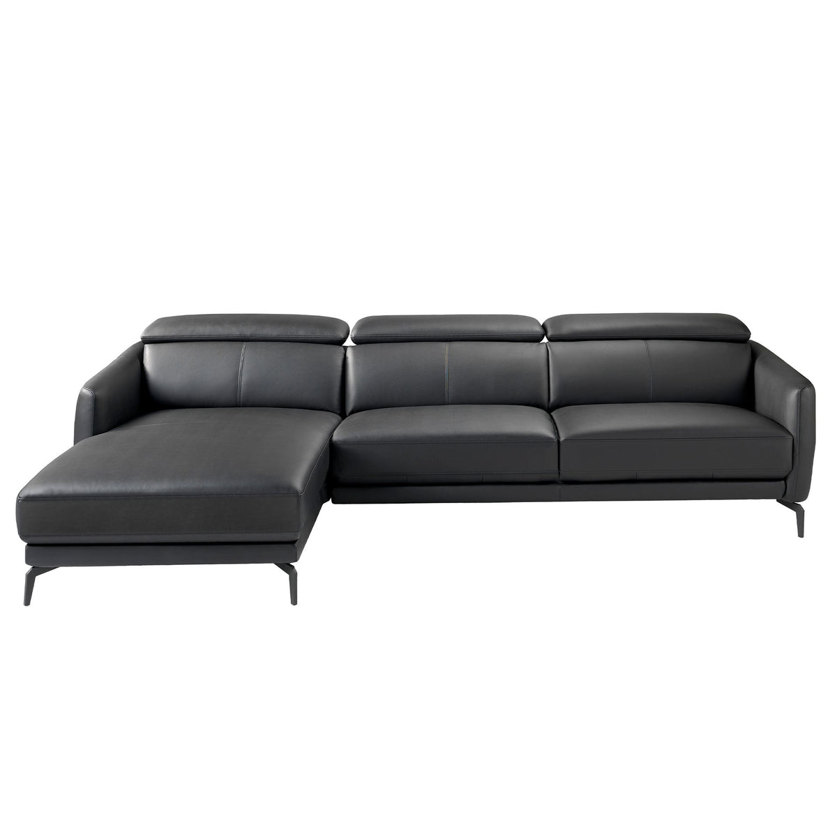 Divano chaise longue sinistro in pelle nera
