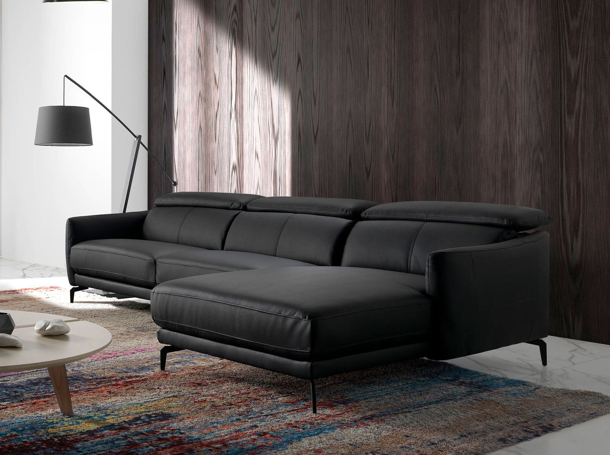 Divano chaise longue destro in pelle nera
