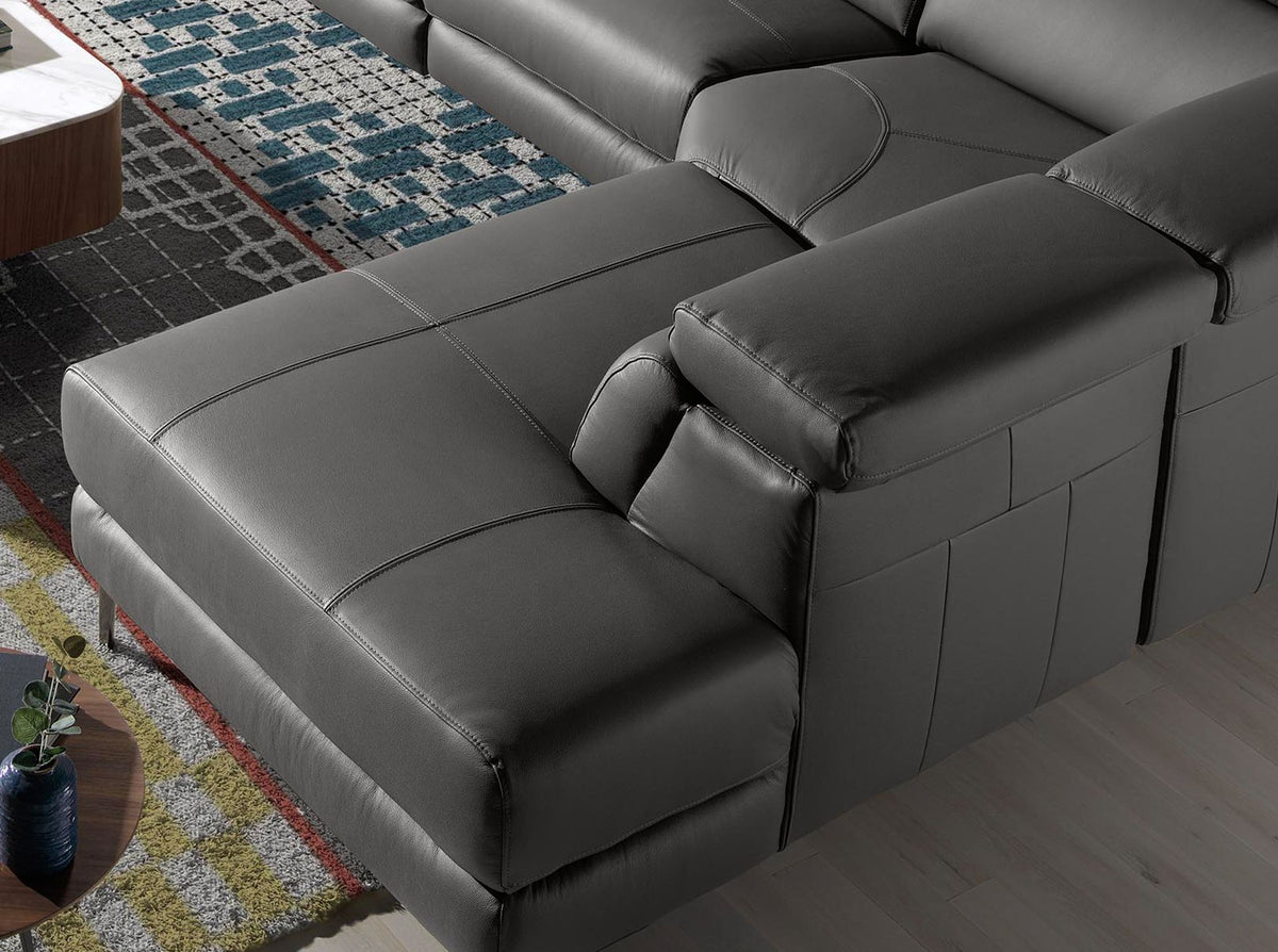 Divano relax con chaise longue destra in pelle grigio scuro