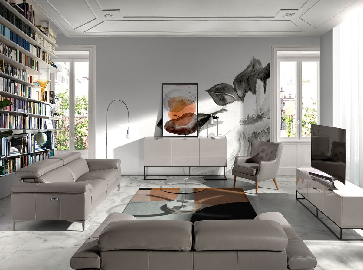 Divano relax a 3 posti in pelle grigio scuro