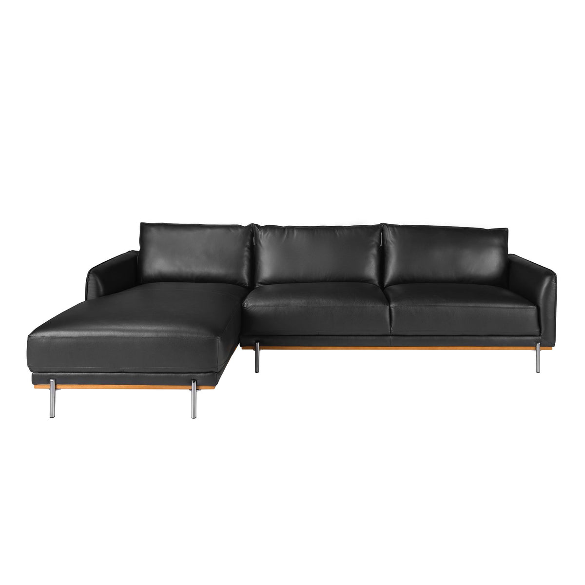 Divano chaise longue sinistro in pelle nera