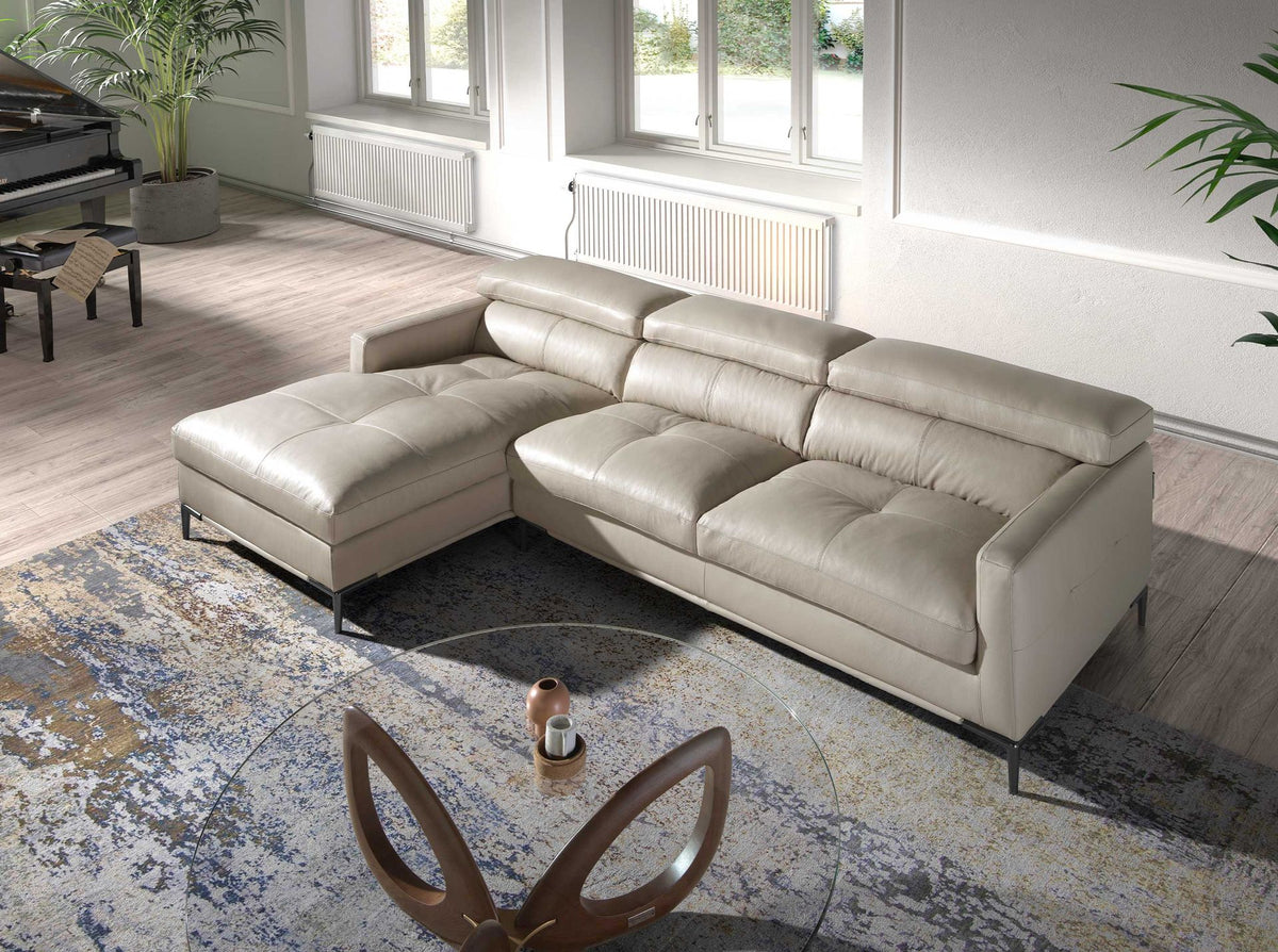 Divano chaise longue sinistro in pelle sabbia