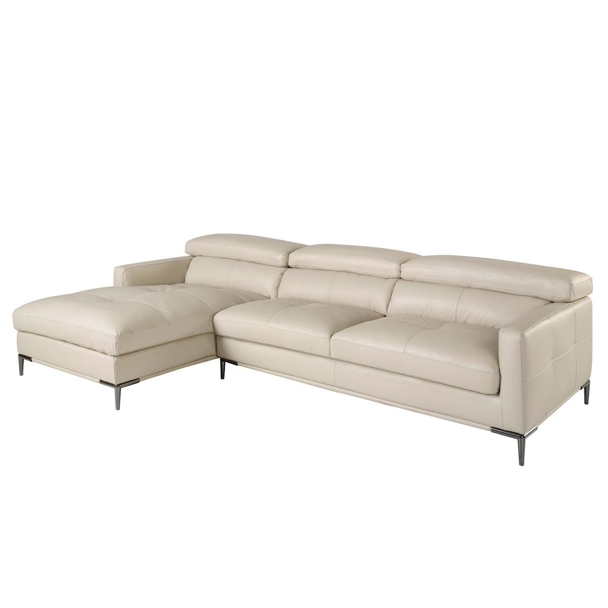 Divano chaise longue sinistro in pelle sabbia