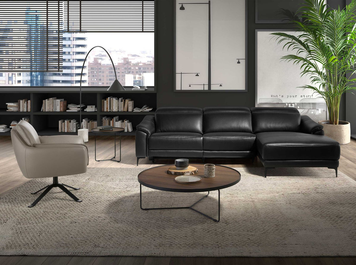 Divano relax con chaise longue destro in pelle nera