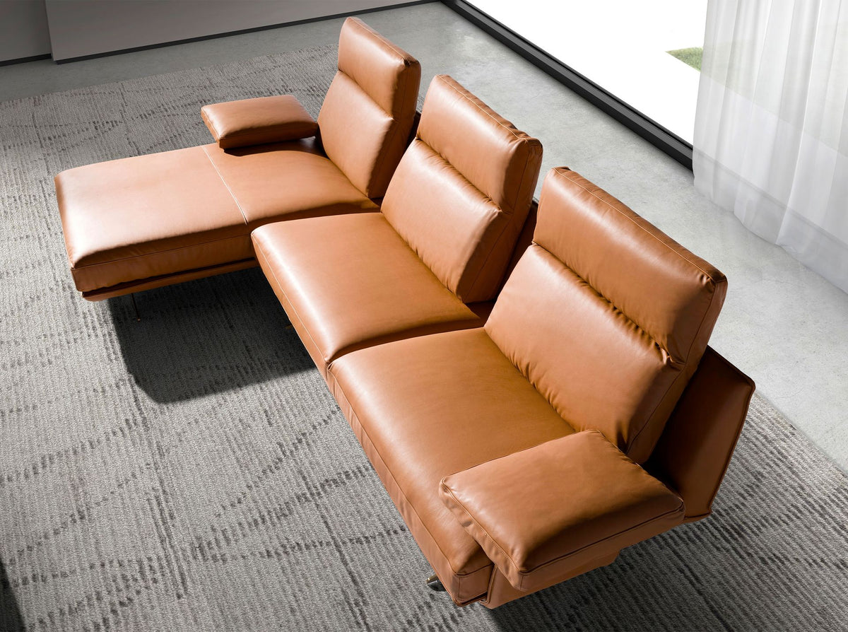 Divano chaise longue sinistro in pelle marrone terracotta