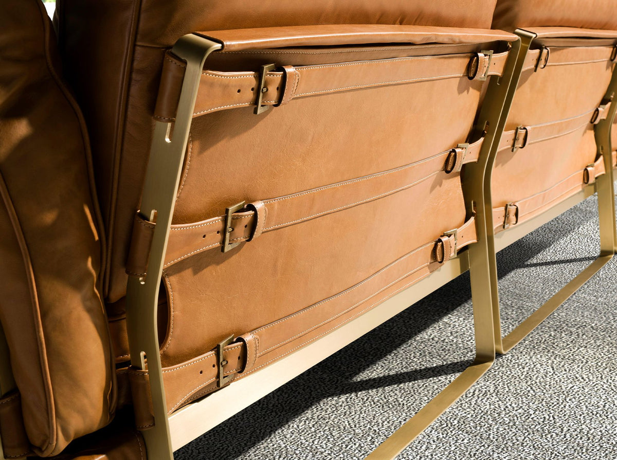 Divano con chaise longue sinistro in pelle di cammello