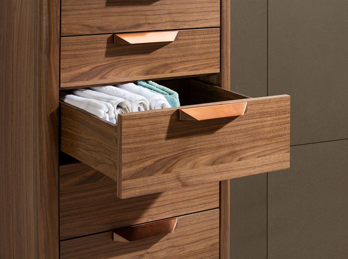 Chiffoniere in noce con piano in vetro effetto marmo