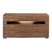 Credenza in noce e acciaio lucido con illuminazione interna