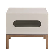 Comodino in legno grigio e noce con illuminazione interna