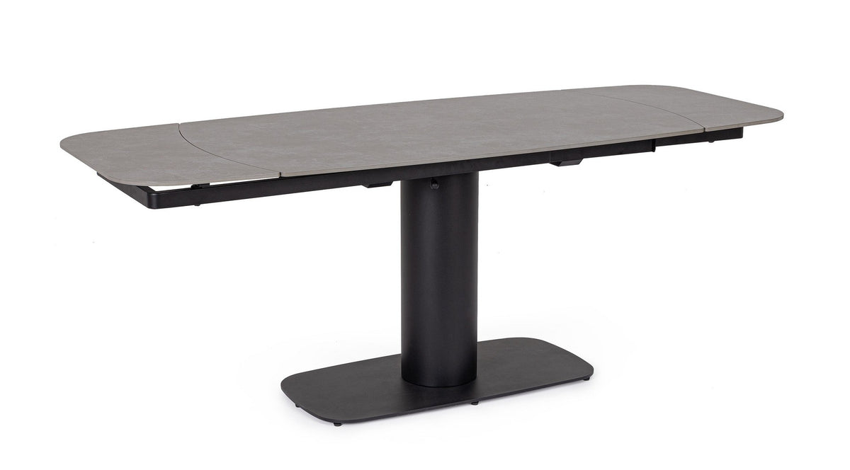 Tavolo allungabile in gres porcellanato effetto marmo 140-200x80 cm - Nero con piano grigio opaco