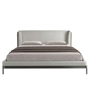 Letto in tessuto grigio chiaro e similpelle grigio scuro