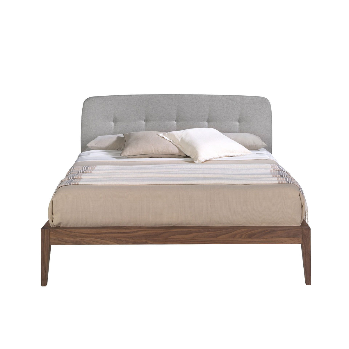Letto in tessuto grigio trapuntato