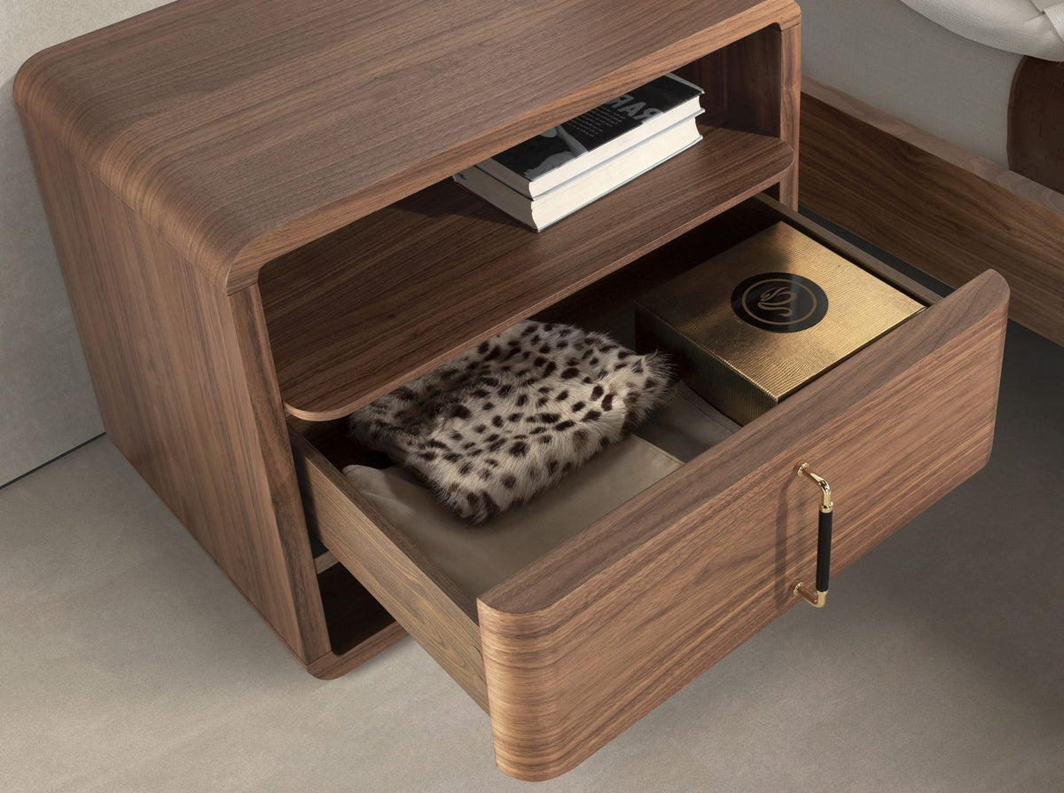 Comodino in noce e PVC nero