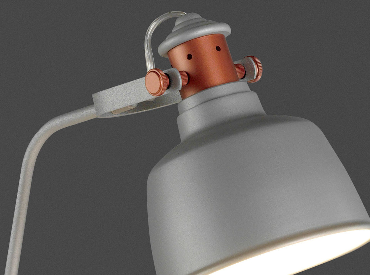 Lampada da tavolo in acciaio grigio e dettagli in bronzo