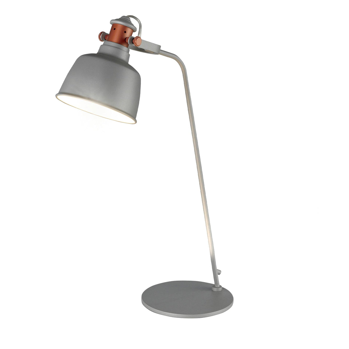 Lampada da tavolo in acciaio grigio e dettagli in bronzo
