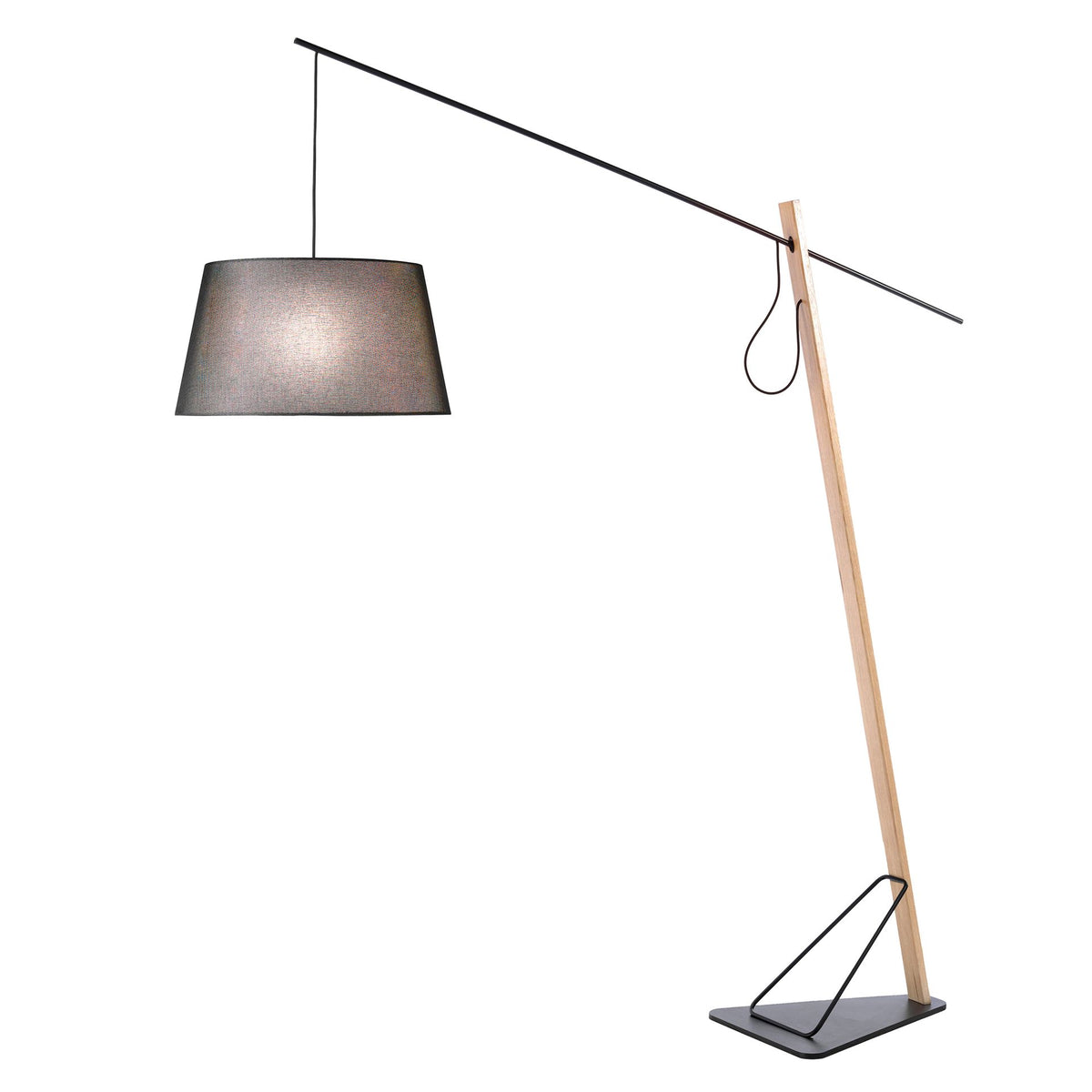 Lampada da terra in legno di quercia e acciaio nero