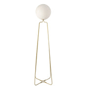 Lampada da terra in acciaio dorato e vetro bianco