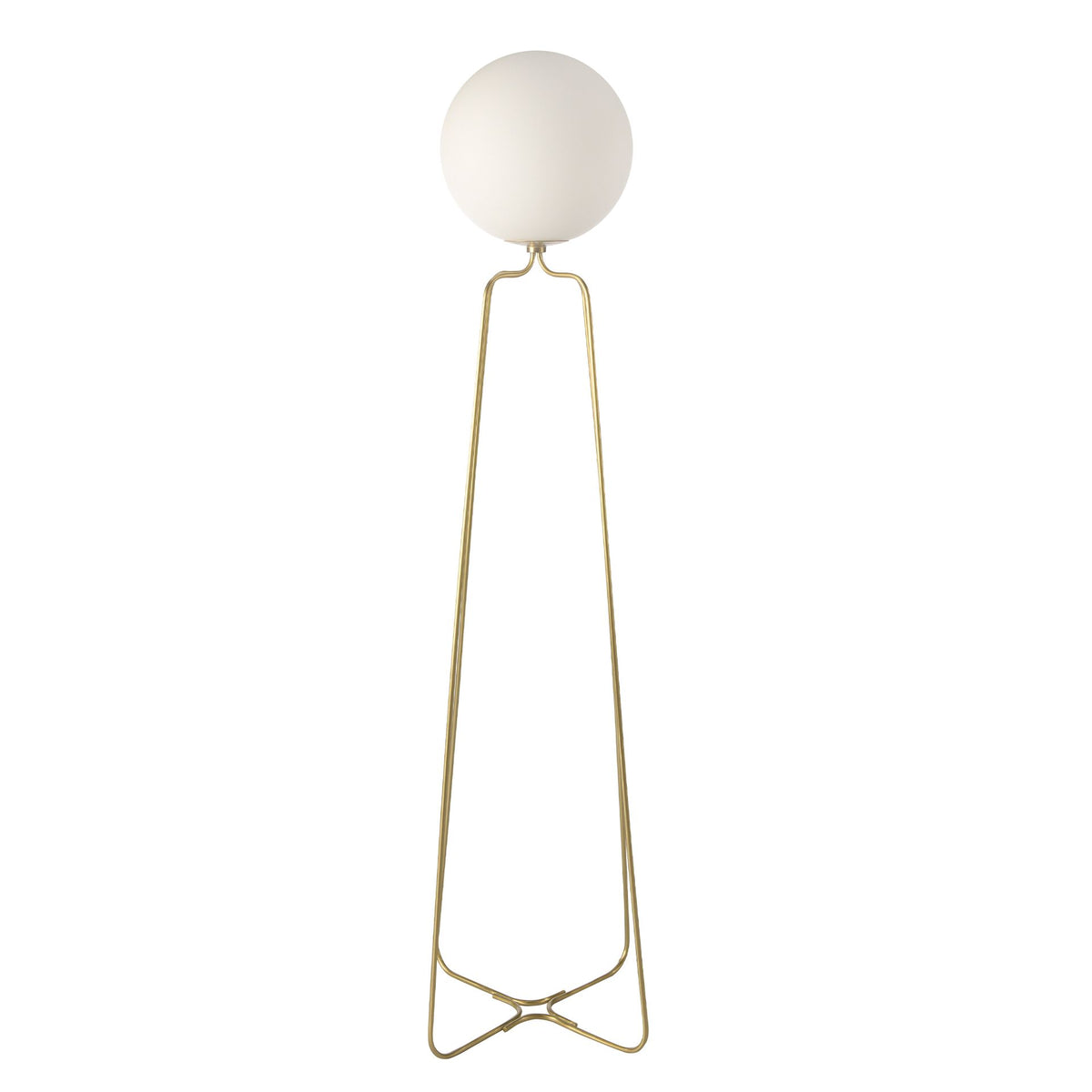 Lampada da terra in acciaio dorato e vetro bianco