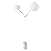 Lampada da terra in marmo bianco, acciaio dorato e vetro bianco