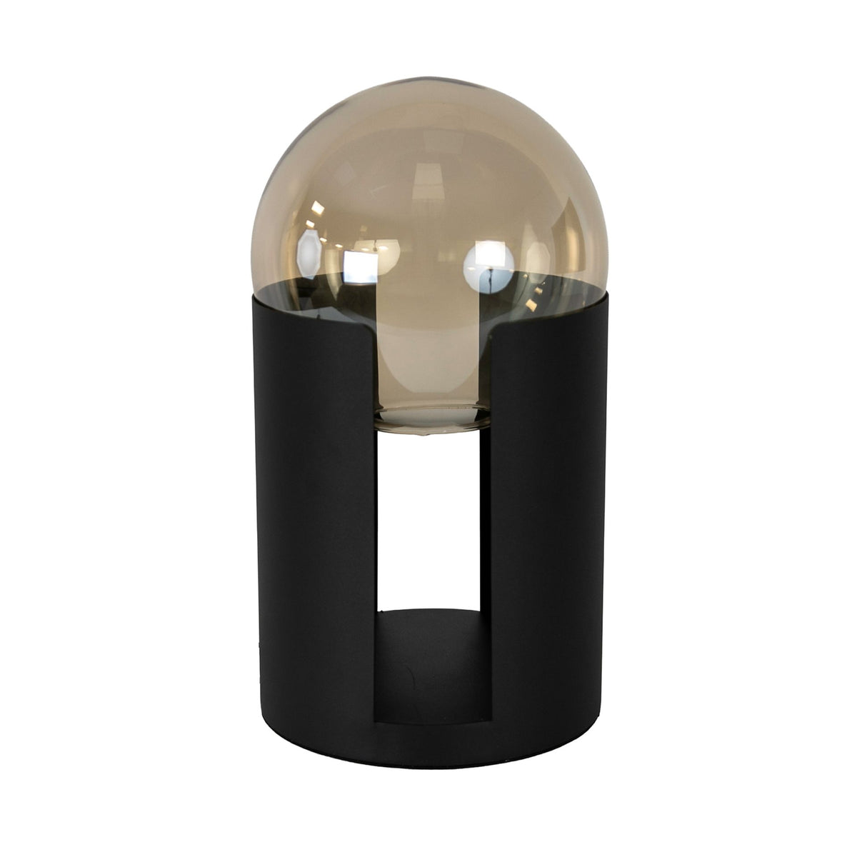 Lampada da tavolo in vetro fumé color ambra e acciaio nero