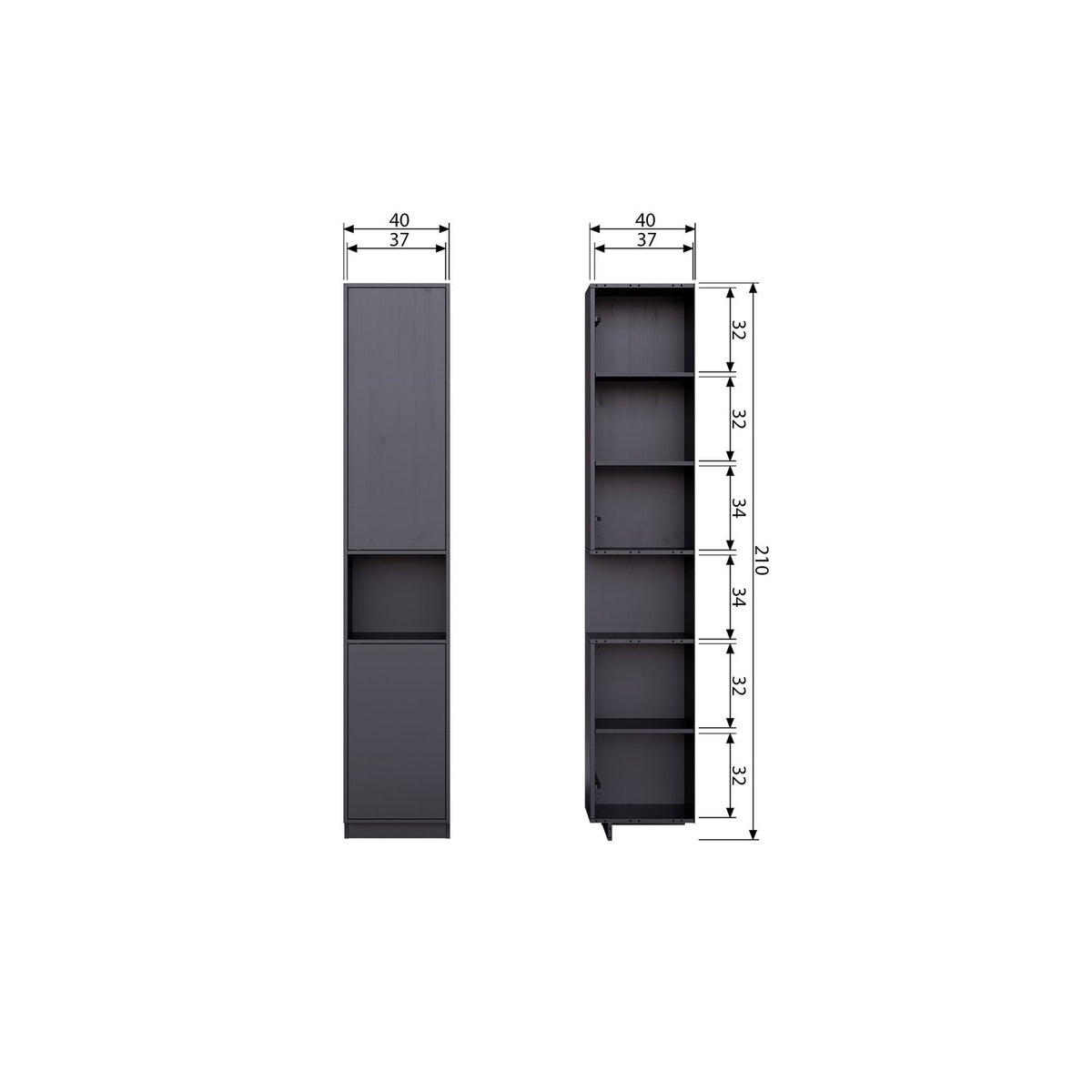 Finca buffet / armadio portaoggetti 40cm pino nero profondo