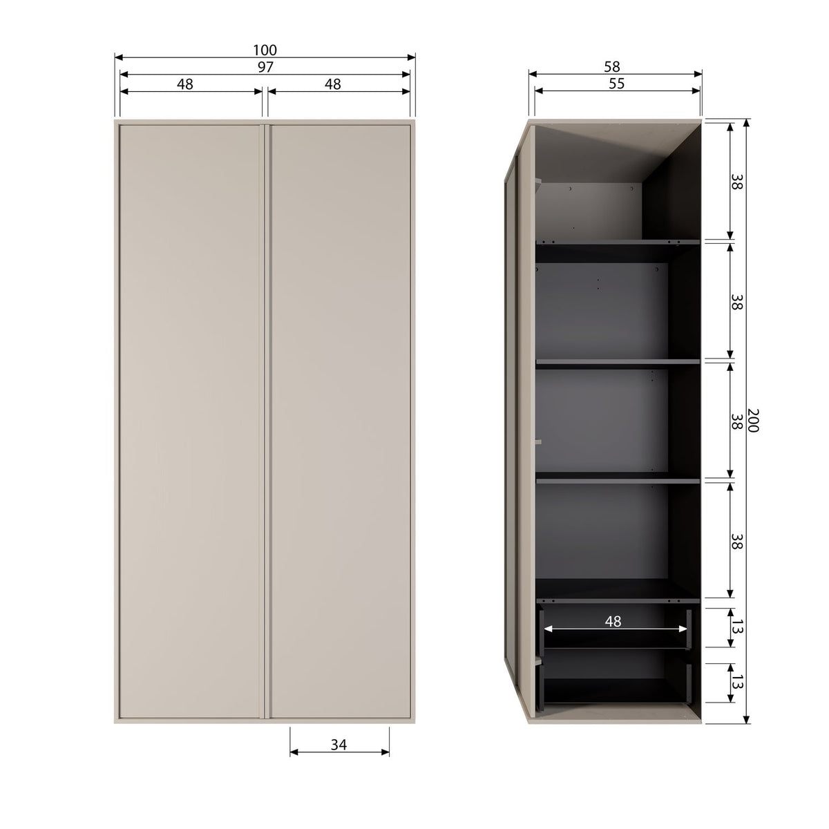 Armadio giornaliero doppio 200x100cm pino dakargrau